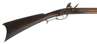 Southern Mountain Longrifle,
.40 caliber 44" swamped barrel,
late Ketland flintlock, maple, iron trim, 
new, unfired, by M. Compton Southern Mountain Longrifle,
.40 caliber 44" swamped barrel,
late Ketland flintlock, maple, iron trim, 
new, unfired, by M. Compton